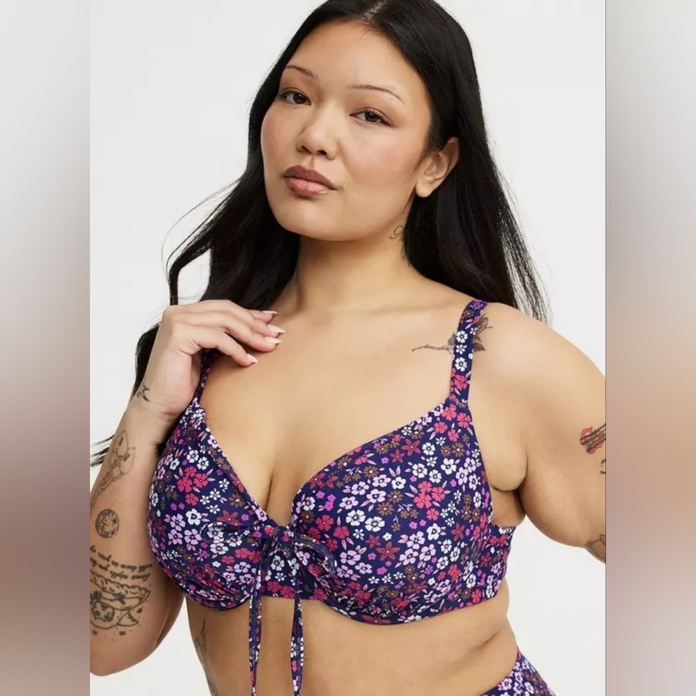 Floral Tie-Front Bikini Top - Purple Floral